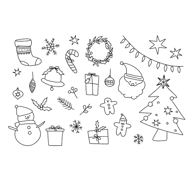 merry christmas hand drawn doodle illustrations vector set