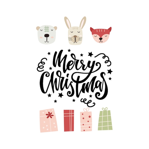 Buon natale citazione scritta disegnata a mano con elementi decorativi biglietto di auguri design illustrazione vettoriale