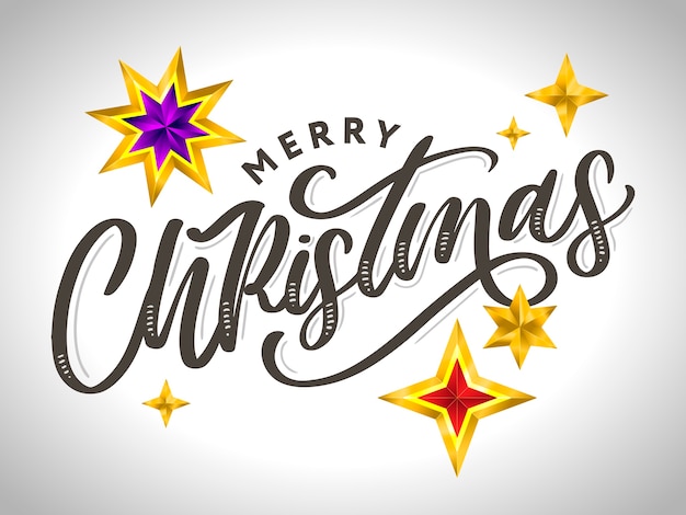 Merry christmas hand drawn lettering and stars