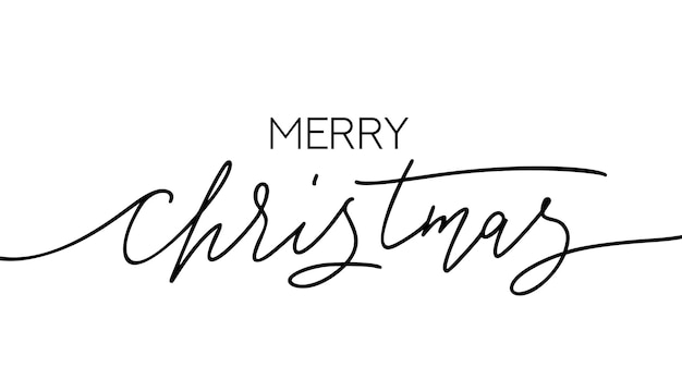 Merry Christmas hand drawn modern calligraphic design. Holiday lettering handwritten template for greeting card or social media. Vector illustration