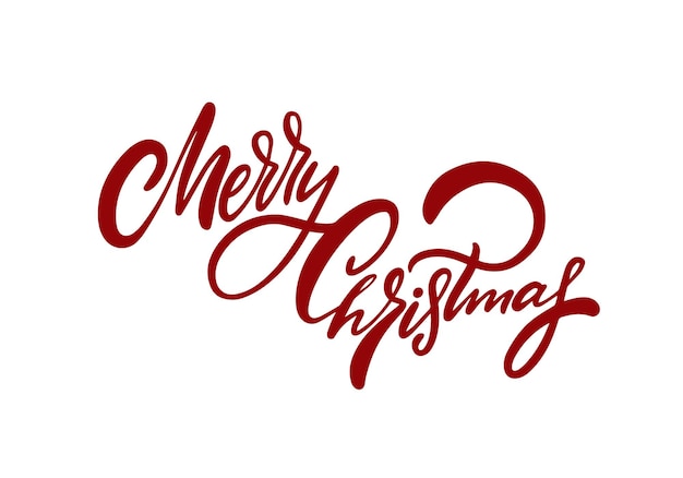 Merry Christmas hand drawn red color calligraphy lettering text.