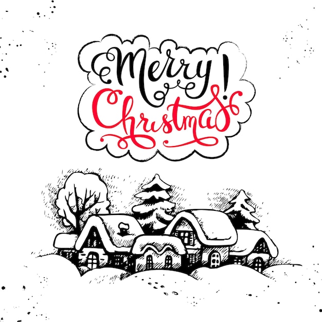 Merry Christmas hand drawn sketch vintage background Happy New Year card Vector illustration
