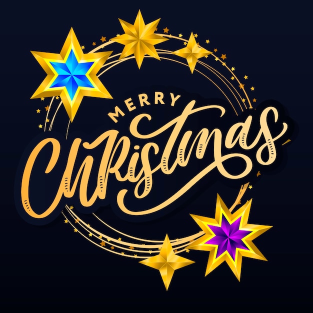 Merry Christmas hand getrokken belettering en sterren