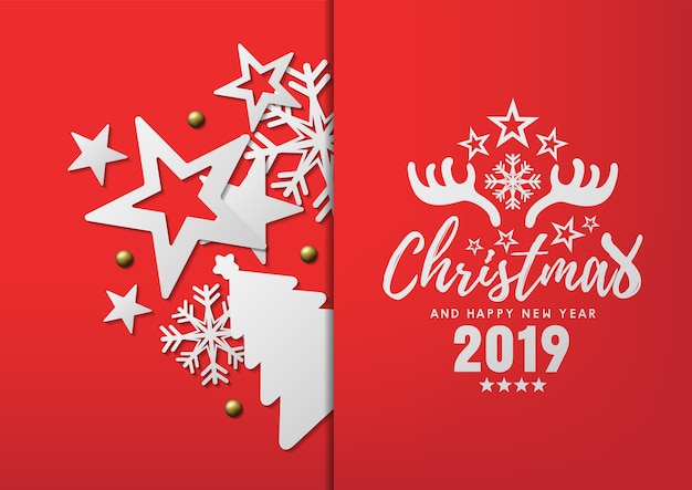 Merry christmas and happy new year 2019 vector design