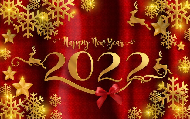 メリークリスマスと新年あけましておめでとうございます2022年。紙の色に金の模様とクリスタルが施されています。
