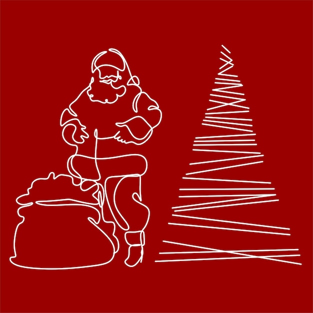 Buon natale e felice anno nuovo 2023 biglietto di auguri con line art minimal babbo natale