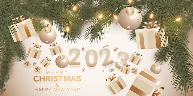 Merry Christmas and happy new year 2023 top view banner