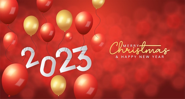 Buon natale e felice anno nuovo 2023 con sfondo a palloncino