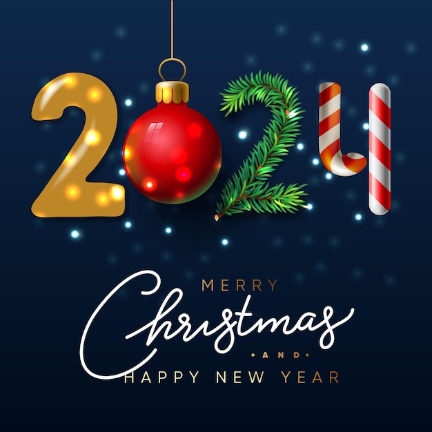 Vector merry christmas and happy new year 2024 greeting card vector illustration