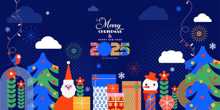 Vector 祝你聖誕節和新年快樂 2025 背景在現代簡約的幾何風格