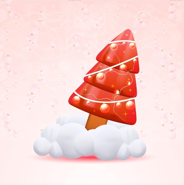 Merry Christmas and Happy new year 3D vector illustration on baby pink background.