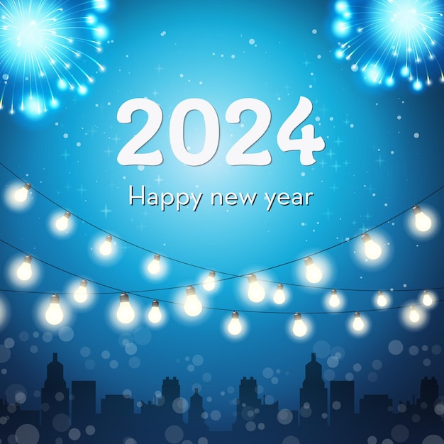 Merry Christmas and Happy New Year Abstract background with bright lights and blue fireworks Vector