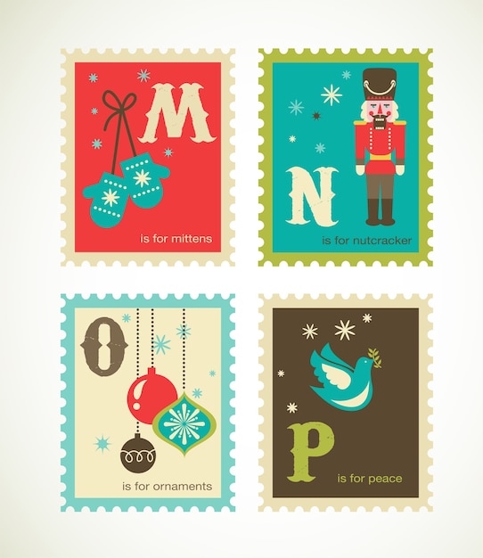 Merry christmas and happy new year alphabet . template collection for for greeting card, banner or poster