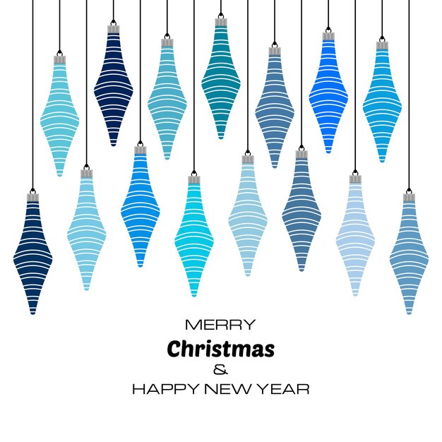 Merry christmas and happy new year background with blue christmas balls. vector background  for your greeting cards, invitations, festive posters.