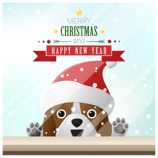 メリークリスマスと幸せな新年の背景と犬