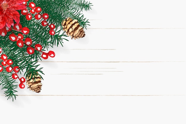 Merry Christmas and happy new year background with modern watercolor pine cone design illustration.