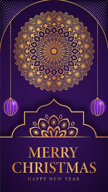 Merry christmas and happy new year background with ornamental mandala arabesque design