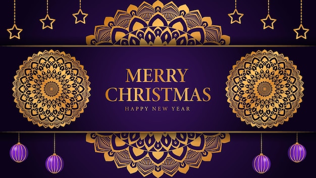 Merry christmas and happy new year background with ornamental mandala arabesque design
