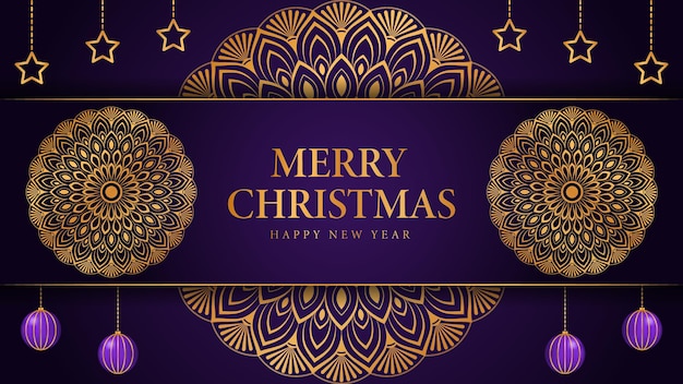 Merry christmas and happy new year background with ornamental mandala arabesque design