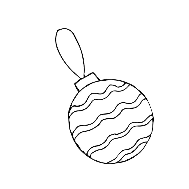 Веселого Рождества и счастливого Нового года мяч с волновым орнаментом Векторная иллюстрация с нарисованным вручную контурным эскизом Рождественское украшение для праздничных открыток приглашение или поздравление