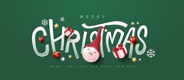 Il banner di buon natale e felice anno nuovo decora con tipografia tagliata a carta e decorazioni festive