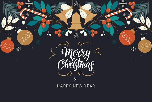 Merry Christmas and Happy New Year banner design on dark background