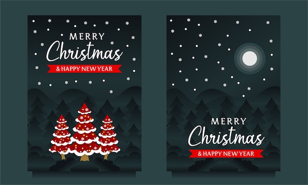 Merry Christmas and Happy New Year Banner, flyer, poster template with Christmas tree