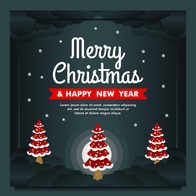 Merry christmas and happy new year banner, greeting card and social media design template