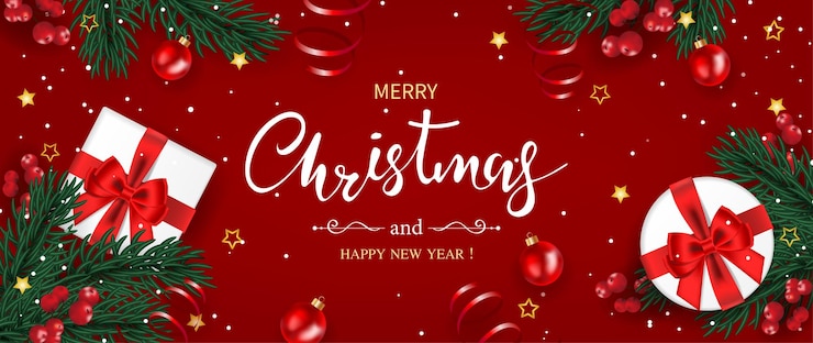 Premium Vector | Merry christmas and happy new year banner on red ...