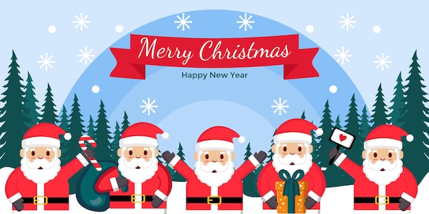 Merry christmas and happy new year banner santa claus