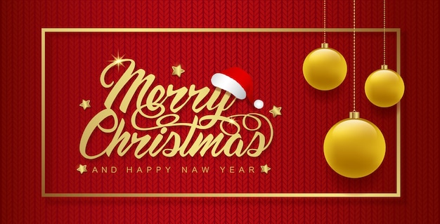 Merry christmas and happy new year banner template balls 