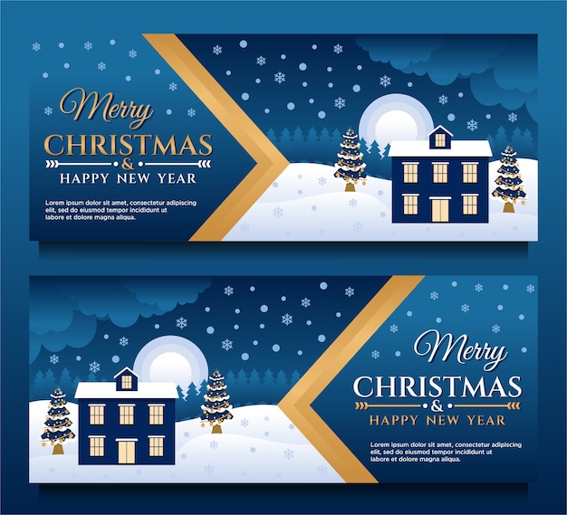 Merry christmas and happy new year banner template with christmas tree