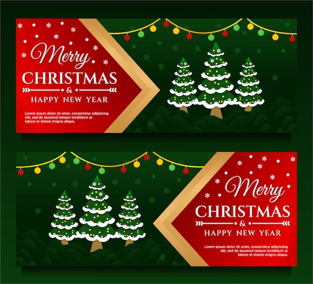 Merry Christmas and Happy New Year Banner template with Christmas tree