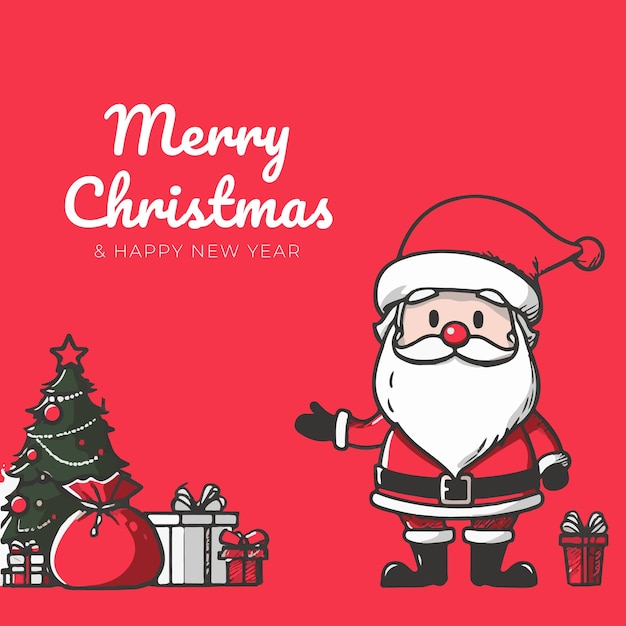 Vector merry christmas and happy new year banner template with santa claus