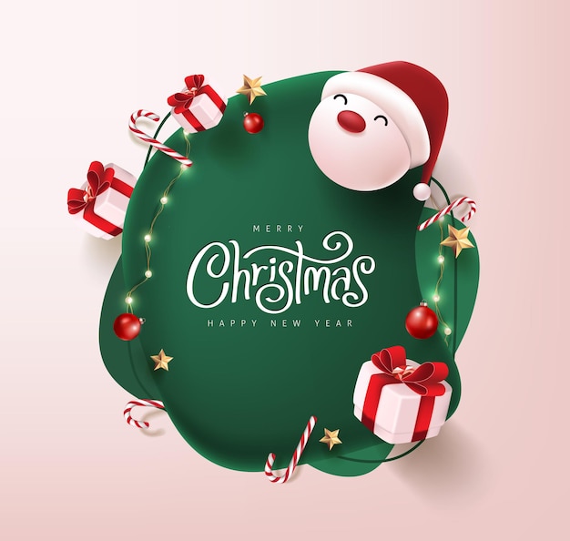 Merry christmas and happy new year banner with cute santa claus and festive decoration for christmas