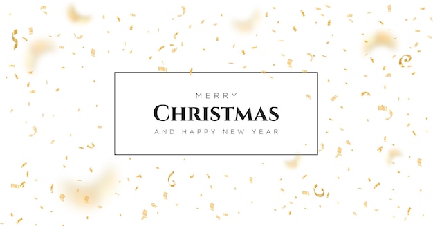 Merry Christmas and Happy New Year banner with golden confetti  