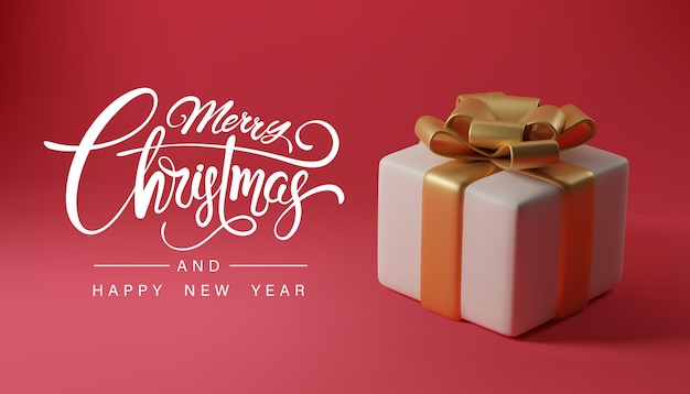 Merry christmas and happy new year calligraphy and christmas gift on red banner, holiday and festival celebration concept. eps10