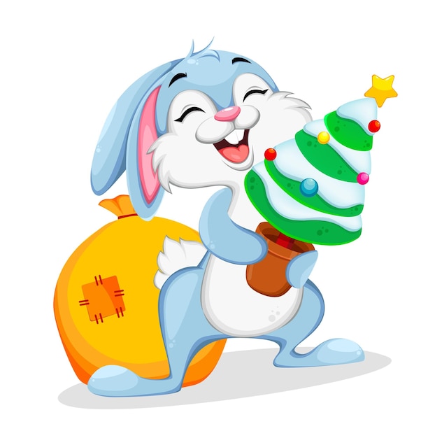 Merry christmas and happy new year cartoon rabbit