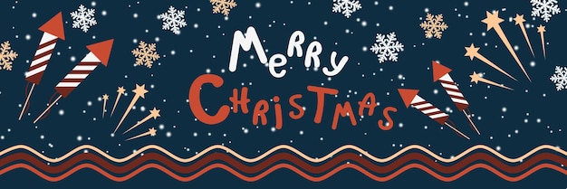 Vector merry christmas and happy new year cartoon style vector banner template