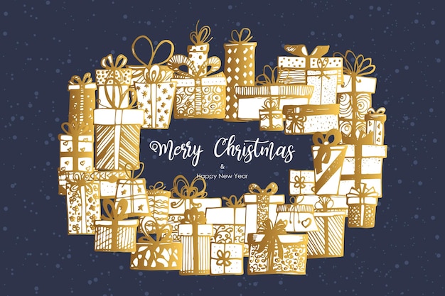 Merry Christmas and Happy New Year Christmas hand drawn gifts Vector illustration