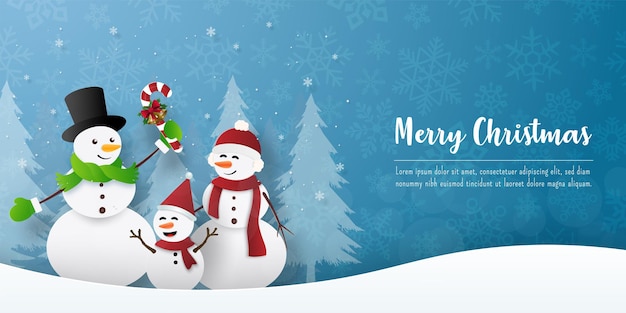 Vector merry christmas and happy new year, christmas party with snowman, banner background