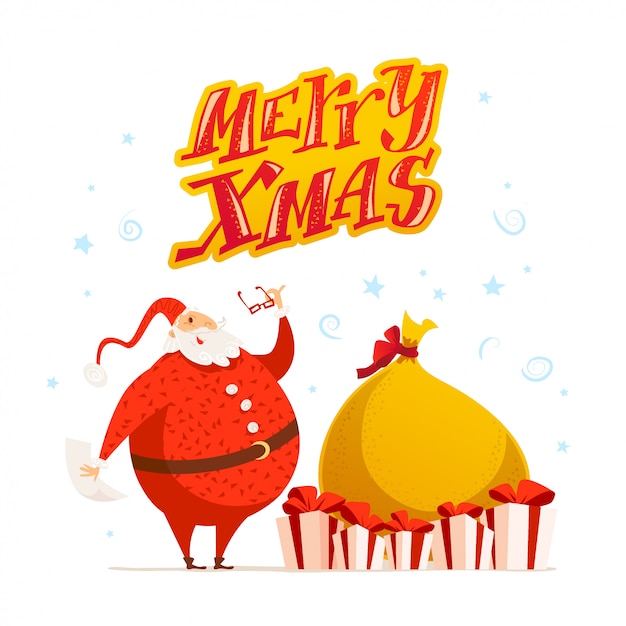  Merry Christmas, Happy New year congratulation . . Cartoon style. Good for xmas postcard, card, , advertisement, flayer,  .