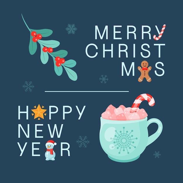 Vector merry christmas and happy new year cute greeting card poster banner xmas design vector