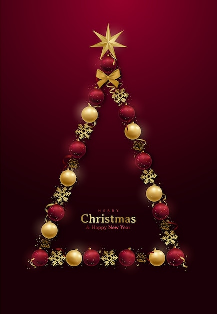 抽象的な装飾的なクリスマスツリーとメリークリスマスと新年あけましておめでとうございますのデザイン。