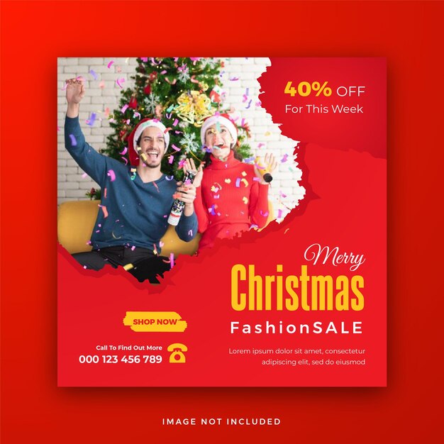 Merry christmas happy new year fashion sale social media post square web banner templat