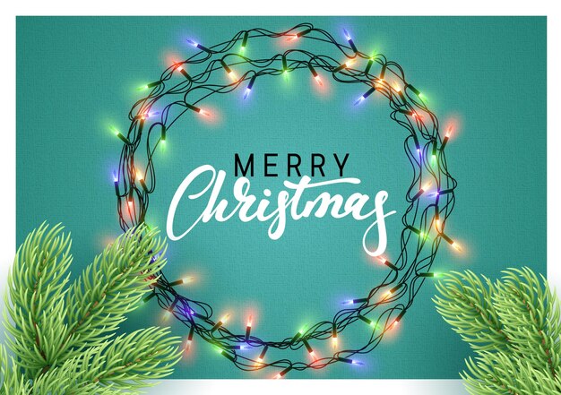 Merry christmas and happy new year. festive background with realistic 3d decorative garlands. vector illustration