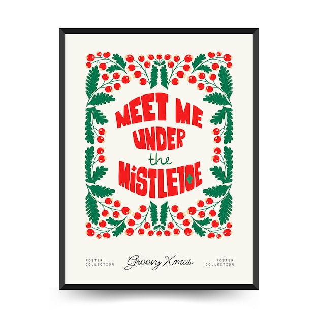 Merry Christmas and Happy New Year flyer or poster template Modern trendy Matisse minimal style