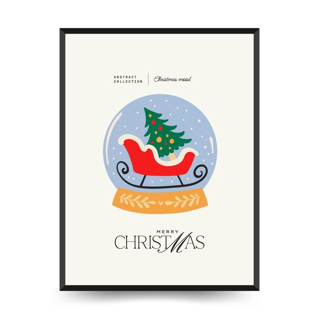 Merry Christmas and Happy New Year flyer or poster template Modern trendy Matisse minimal style