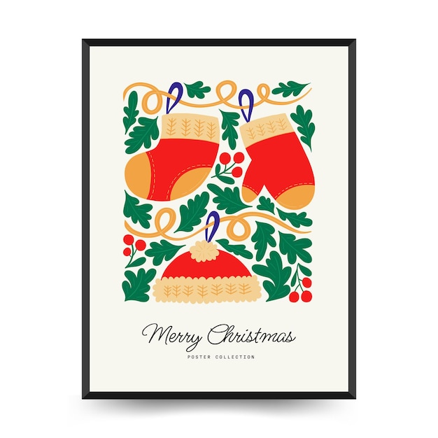 Merry Christmas and Happy New Year flyer or poster template Modern trendy Matisse minimal style