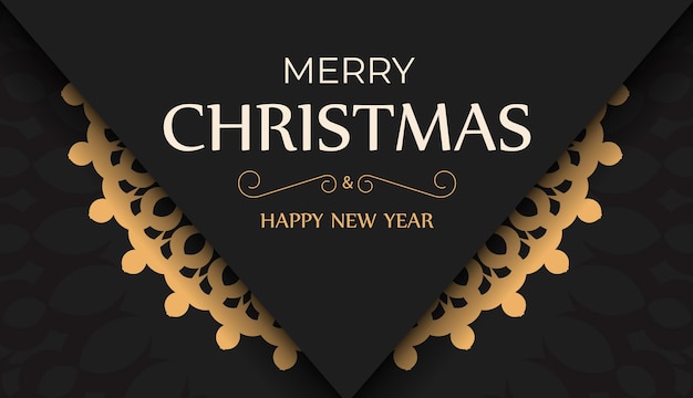Merry christmas and happy new year flyer template in black color with vintage orange ornament